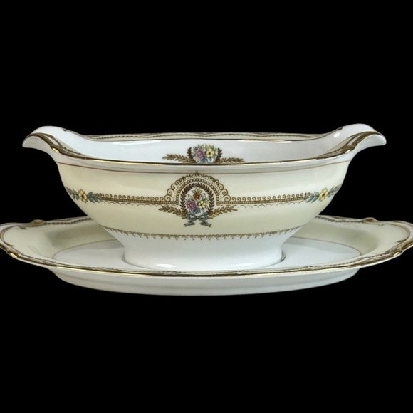 Vintage Noritake China Serena Gravy Boat With Attached Underplate Dish Floral - Picture 3 of 7